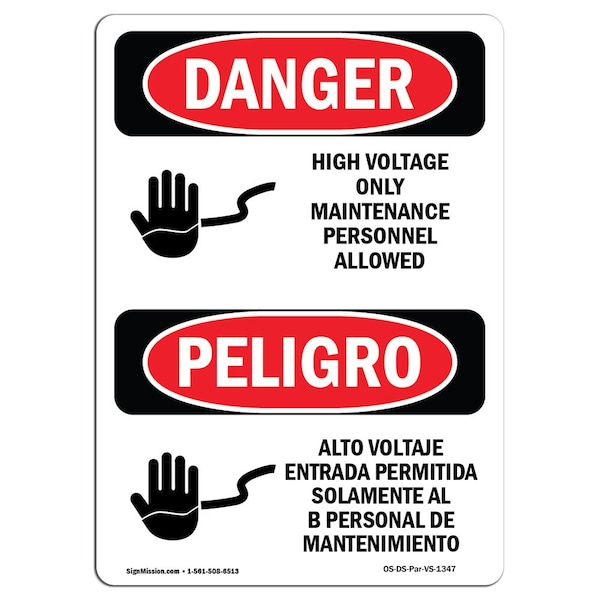 Safety Sign, OSHA, 5" Height, High Voltage Maintenance Personnel Spanish, 10PK